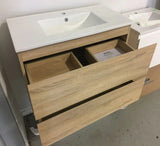 PLYWOOD NELSON LIGHT OAK 800 WALL HUNG VANITY WITH CERAMIC TOP