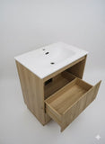 PLYWOOD 600 WALNUT FLUTED FLOOR STANDING VANITY WITH CERAMIC TOP