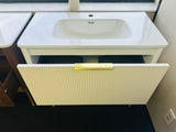 PLYWOOD 600 WHITE FLUTED 1 DRAWER WALLHUNG VANITY WITH CERAMIC TOP