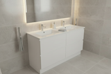 PLYWOOD POLO 1200 WHITE FLOOR STANDING VANITY (DOUBLE BASIN) WITH CERAMIC TOP