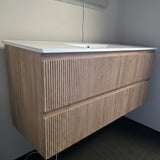 PLYWOOD 1200 WALNUT FLUTED VANITY WALLHUNG WITH CERAMIC TOP