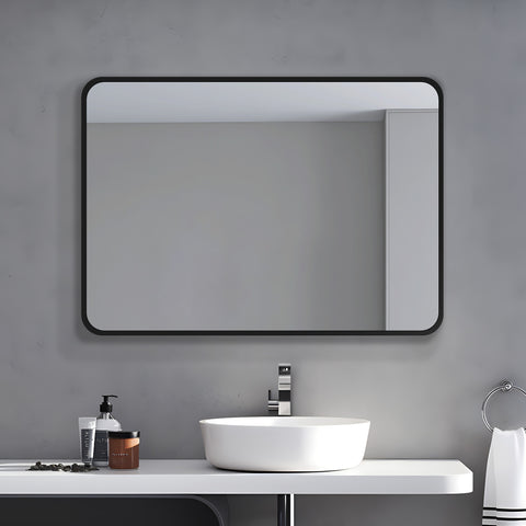 BLACK FRAMED FLAT MIRROR 900mm x750mm