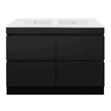 PLYWOOD POLO 1200 DARK OAK FLOOR STANDING VANITY (DOUBLE BASIN) WITH CERAMIC TOP