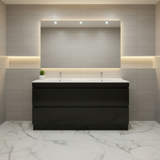 PLYWOOD POLO 1200 DARK OAK FLOOR STANDING VANITY (DOUBLE BASIN) WITH CERAMIC TOP