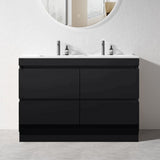 PLYWOOD POLO 1200 DARK OAK FLOOR STANDING VANITY (DOUBLE BASIN) WITH CERAMIC TOP