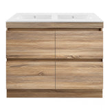 PLYWOOD POLO 1200 LIGHT OAK FLOOR STANDING VANITY (DOUBLE BASIN) WITH CERAMIC TOP