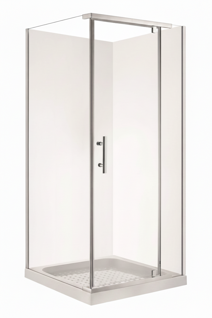 SQUARE 900 x 900 SEMI-FRAMELESS CHROME SHOWER, CORNER WASTE