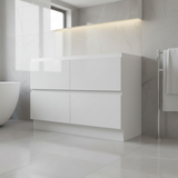 PLYWOOD POLO 1500 WHITE FLOOR STANDING VANITY (DOUBLE BASIN) - BASE ONLY