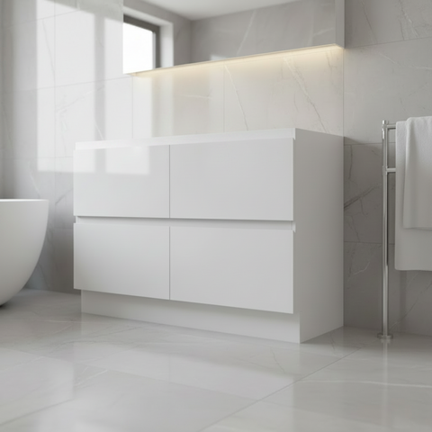 PLYWOOD POLO 1500 WHITE FLOOR STANDING VANITY (DOUBLE BASIN) - BASE ONLY