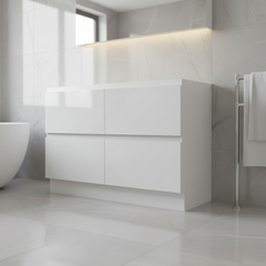 PLYWOOD POLO 1500 WHITE FLOOR STANDING VANITY (DOUBLE BASIN) - BASE ONLY
