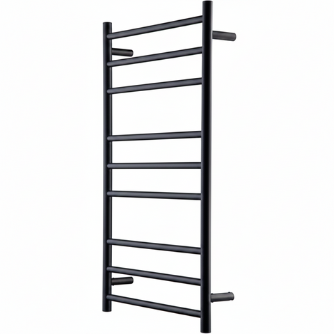 HEATED TOWEL RAIL - ROUND 9 BARS BLACK