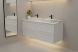 PLYWOOD HAMPTON 1200 WALL HUNG VANITY (DOUBLE BASIN) WITH CERAMIC TOP