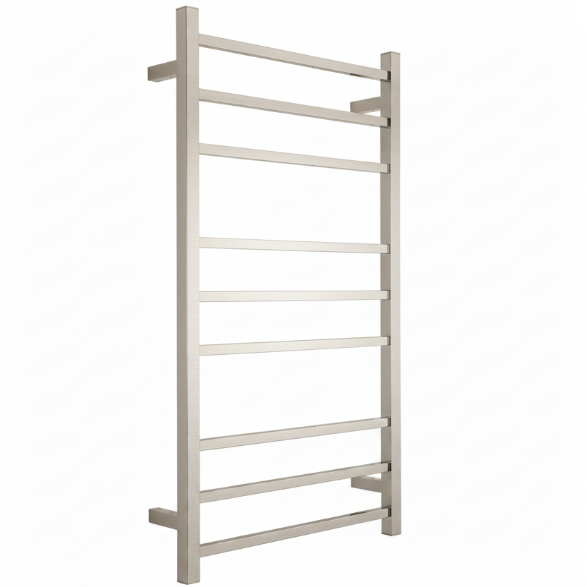 HEATED TOWEL RAIL - BRUSHED NICKEL 9 BARS SQUARE