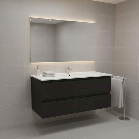 PLYWOOD 1200 NELSON DARK OAK WALL HUNG VANITY (SINGLE BASIN) WITH CERAMIC TOP
