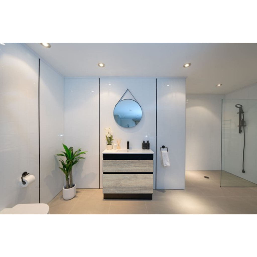 PLYWOOD BLACK LIGHT OAK SLIM VANITY 600x360 WITH CERAMIC TOP