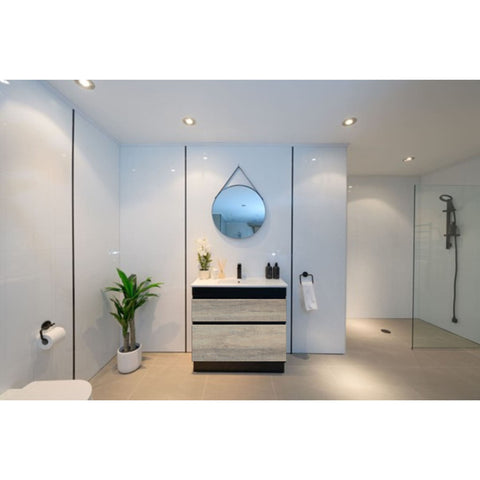 PLYWOOD BLACK LIGHT OAK SLIM VANITY 600x360 WITH CERAMIC TOP