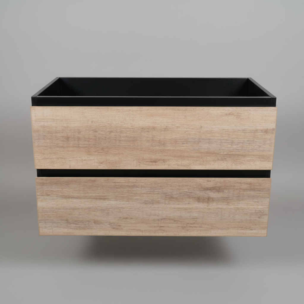 PLYWOOD NELSON 600 BLACK AND LIGHT OAK WALL HUNG VANITY - BASE ONLY