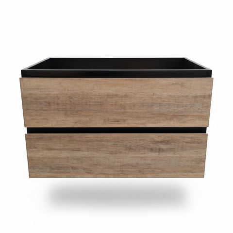 PLYWOOD NELSON 750 BLACK AND LIGHT OAK WALL HUNG VANITY - BASE ONLY