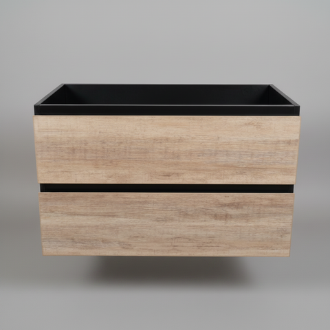PLYWOOD NELSON 600 BLACK AND LIGHT OAK WALL HUNG VANITY - BASE ONLY