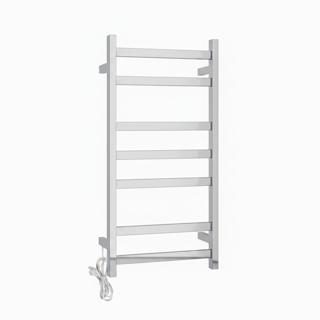HEATED TOWEL RAIL - CHROME 400MM WIDE (7-BAR)