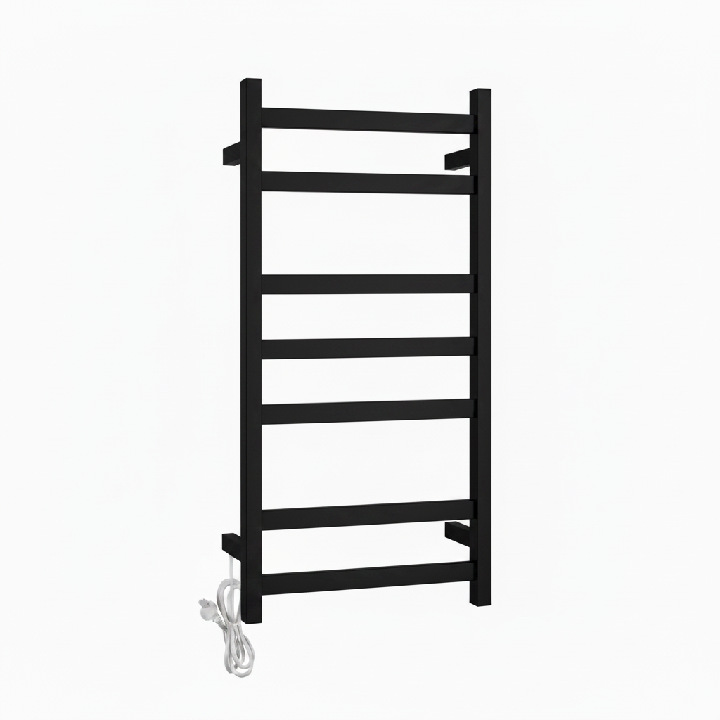 HEATED TOWEL RAIL - BLACK 400MM WIDE (7-BAR)