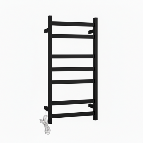 HEATED TOWEL RAIL - BLACK 400MM WIDE (7-BAR)