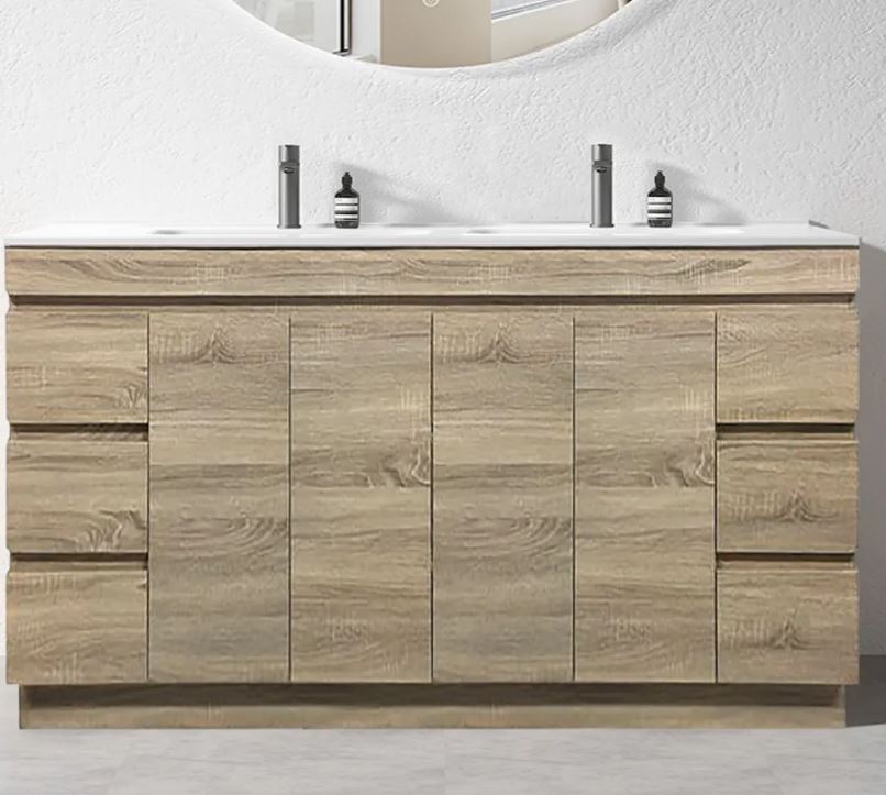 PLYWOOD 1800 LIGHT OAK VANITY FLOORSTANDING WITH POLYMARBLE TOP