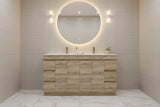 PLYWOOD MADRID 1500 LIGHT OAK FLOOR STANDING VANITY (DOUBLE BASIN) WITH CERAMIC TOP