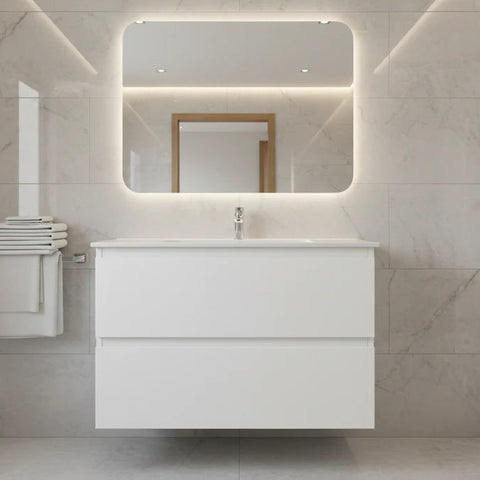 PLYWOOD 900 NELSON WHITE WALL HUNG VANITY WITH CERAMIC TOP