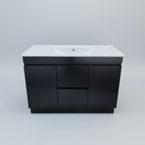 PLYWOOD 1200 DARK OAK FLOOR STANDING VANITY 2 DRAWERS 2 DOORS (SINGLE BASIN) WITH CERAMIC TOP