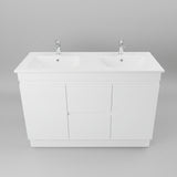PLYWOOD 1200 WHITE FLOOR STANDING VANITY 2 DRAWERS 2 DOORS (DOUBLE BASIN) WITH CERAMIC TOP