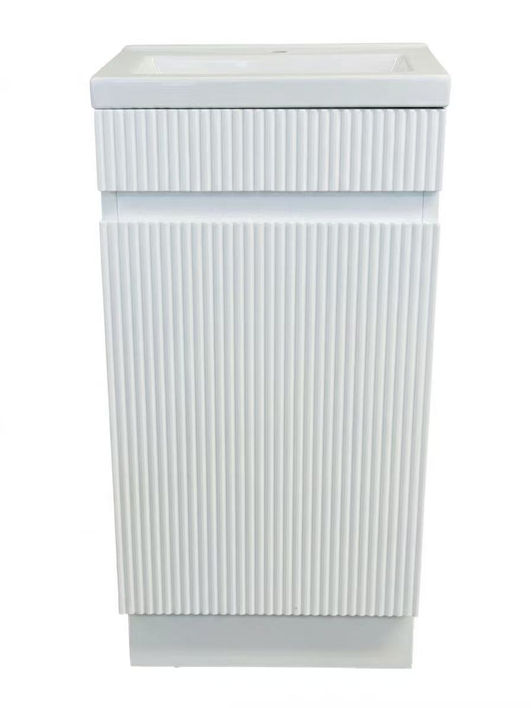 PLYWOOD 400mm EMMA FLUTED MATTE WHITE FREESTANDING VANITY WITH CERAMIC TOP