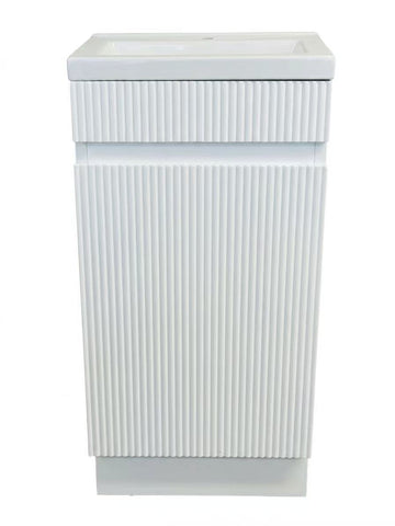 PLYWOOD 400mm EMMA FLUTED MATTE WHITE FREESTANDING VANITY WITH CERAMIC TOP