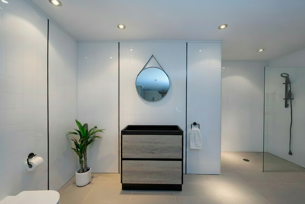 PLYWOOD POLO 600 BLACK AND LIGHT OAK FLOOR STANDING VANITY - BASE ONLY