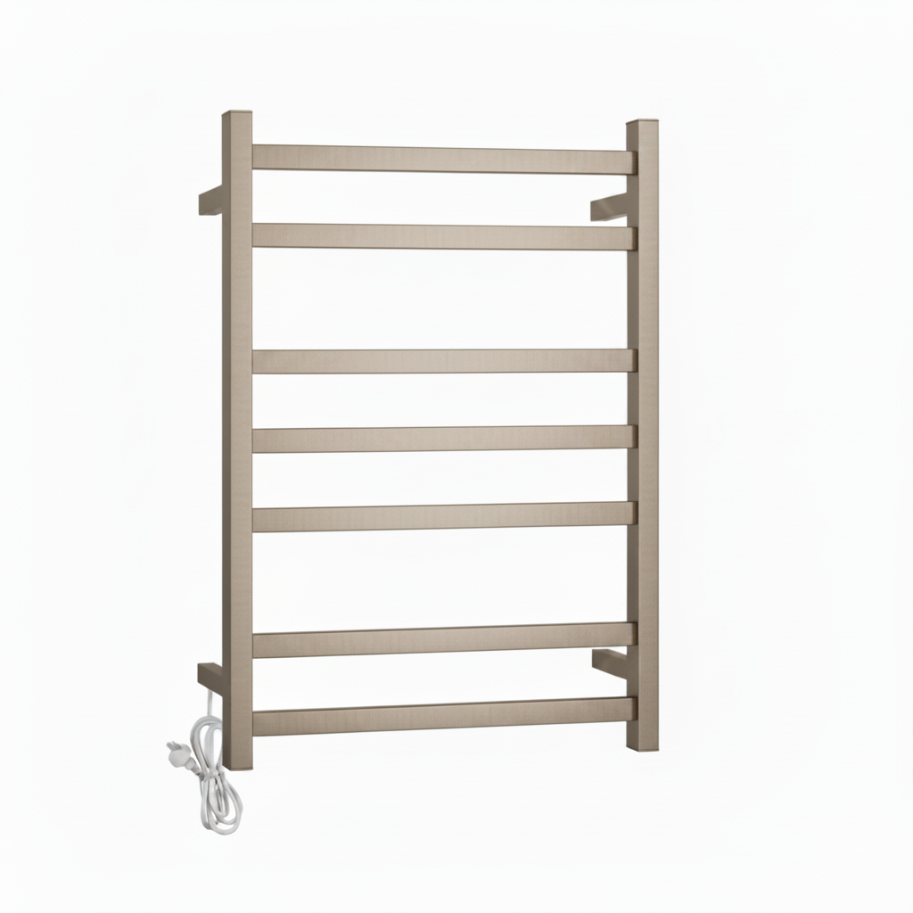 HEATED TOWEL RAIL - BRUSHED NICKEL 600MM WIDE (7-BAR)