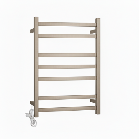 HEATED TOWEL RAIL - BRUSHED NICKEL 600MM WIDE (7-BAR)