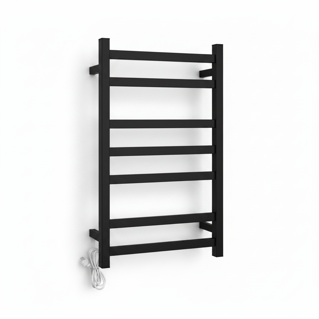 HEATED TOWEL RAIL - BLACK 500MM WIDE (7-BAR)
