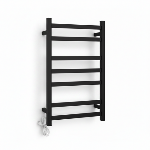 HEATED TOWEL RAIL - BLACK 500MM WIDE (7-BAR)