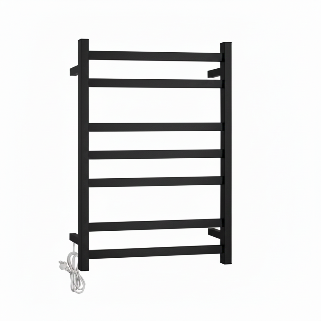HEATED TOWEL RAIL - BLACK 600MM WIDE (7-BAR)