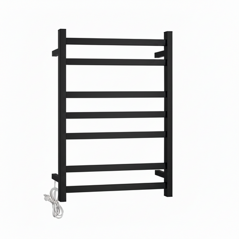HEATED TOWEL RAIL - BLACK 600MM WIDE (7-BAR)