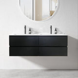 PLYWOOD NELSON 1500 DARK OAK WALL HUNG VANITY (DOUBLE BASIN) WITH CERAMIC TOP