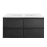 PLYWOOD NELSON 1500 DARK OAK WALL HUNG VANITY (DOUBLE BASIN) WITH CERAMIC TOP
