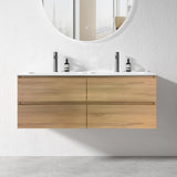 PLYWOOD 1800 LIGHT OAK WALL HUNG VANITY (DOUBLE BASIN) WITH POLYMARBLE TOP