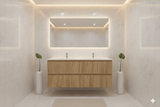 PLYWOOD 1200 WALNUT FLUTED WALL HUNG VANITY (DOUBLE BASIN) WITH CERAMIC TOP