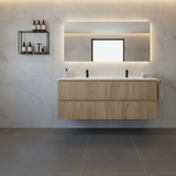 PLYWOOD 1200 WALNUT FLUTED WALL HUNG VANITY (DOUBLE BASIN) WITH CERAMIC TOP