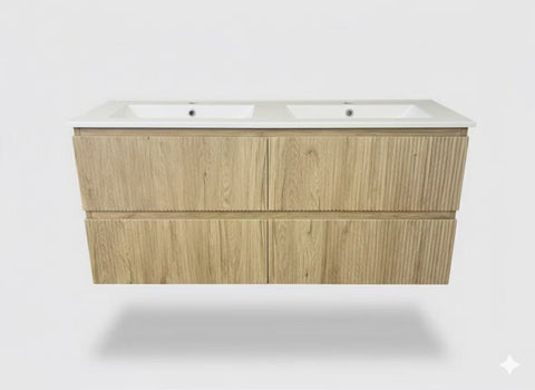 PLYWOOD 1200 DOUBLE WALNUT FLUTED VANITY WALLHUNG WITH CERAMIC TOP ...