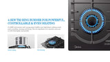 Midea 60cm Gas Cooktop Black Tempered Glass With Timer || 60GH096