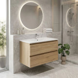 PLYWOOD NELSON 900 LIGHT OAK WALL HUNG VANITY WITH CERAMIC TOP
