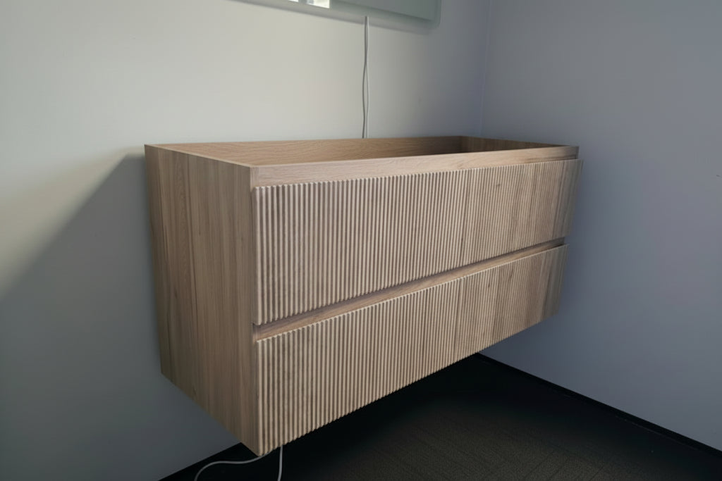 PLYWOOD 1200 WALNUT FLUTED WALL HUNG VANITY (SINGLE BASIN) - BASE ONLY ...