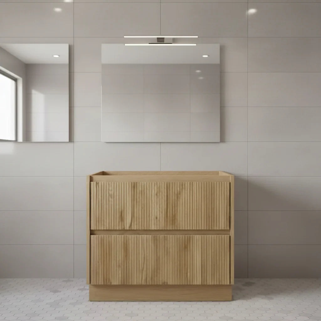 PLYWOOD 900 WALNUT FLUTED FLOOR STANDING VANITY - BASE ONLY